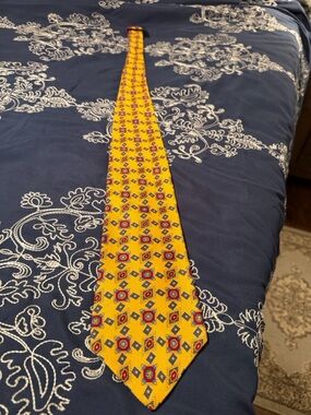 Tommy Hilfiger Yellow Tie with Red and Blue Medallion Print